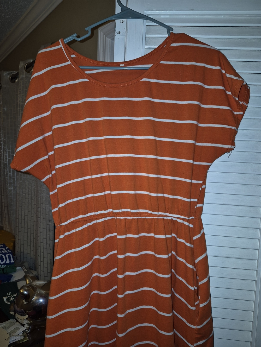 Women’s Orange Striped Knit Waist-Detail Top